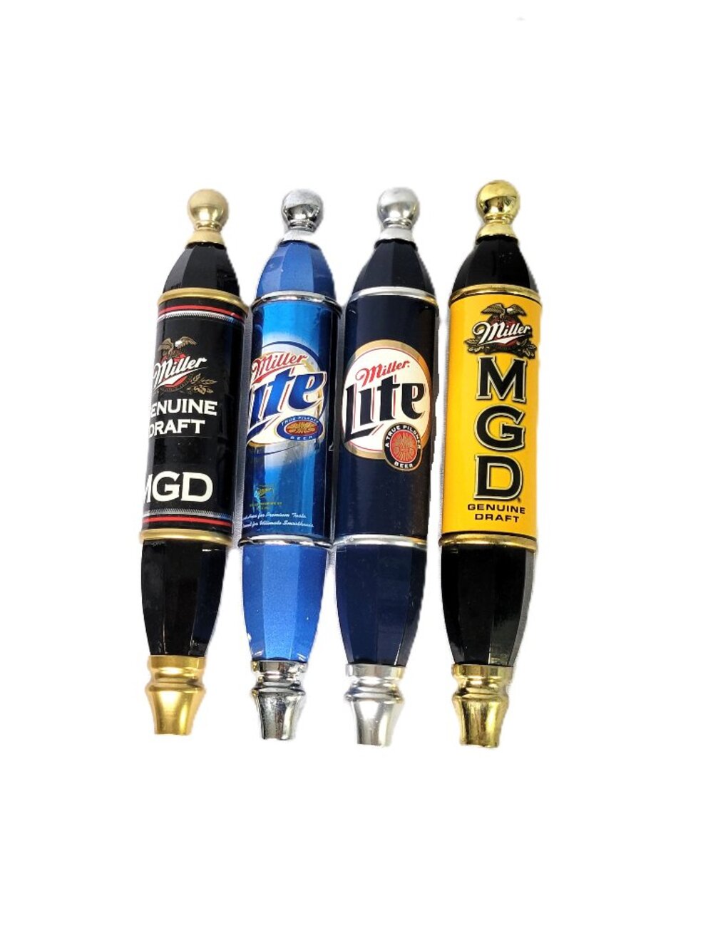 Lot of 4 Vintage Miller Lite & Miller Genuine Draft MGD Beer Tap Handles 11.5"